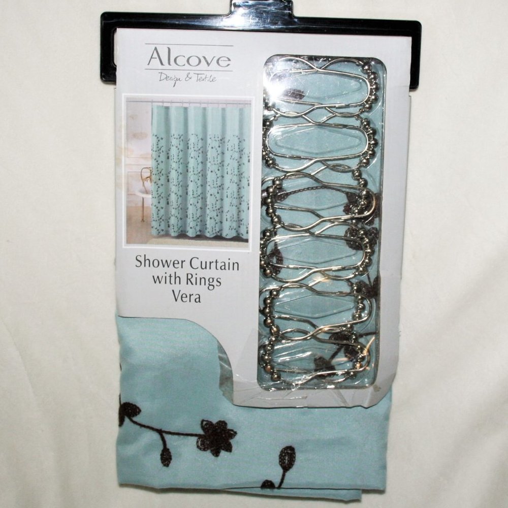 Luxe Teal Shower Curtain Embroidered Fabric Decor